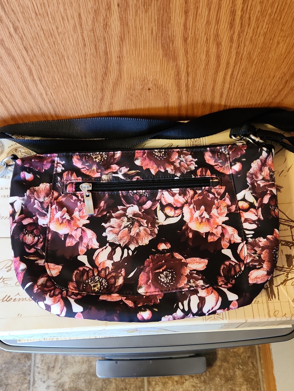 Floral Print Crossbody Bag in Pink and Black